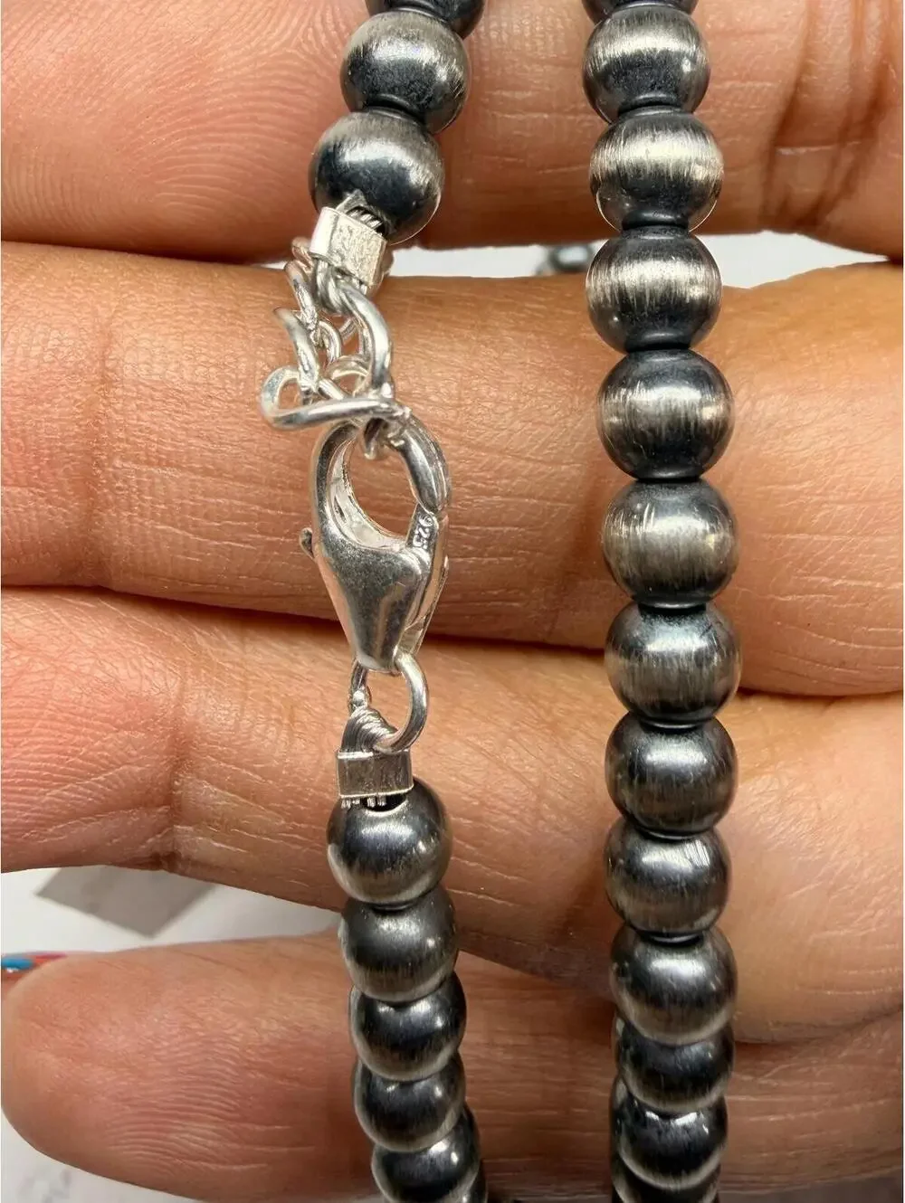 Sterling‎ Silver Navajo Pearl Necklace 5mm Beads 18” + Extender Western Jewelry